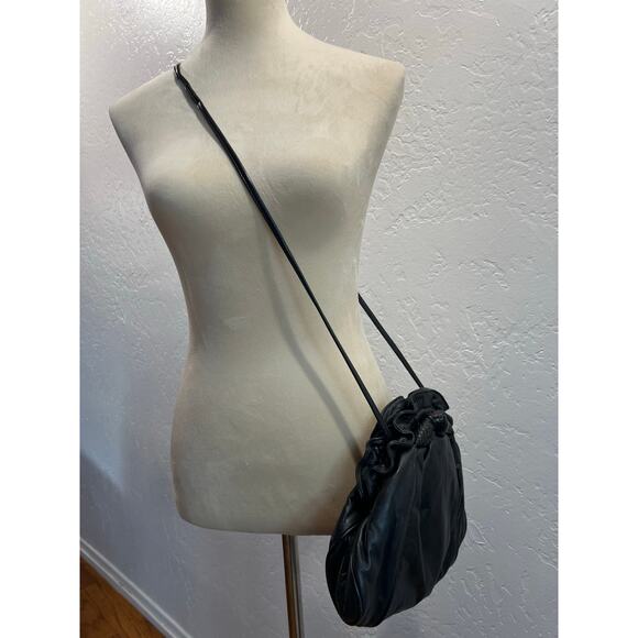 Via Spiga Black Leather Drawstring Shoulder Bag with Snakeskin Accent - Picture 8 of 11